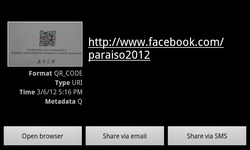 QR Code lookup of Facebook page