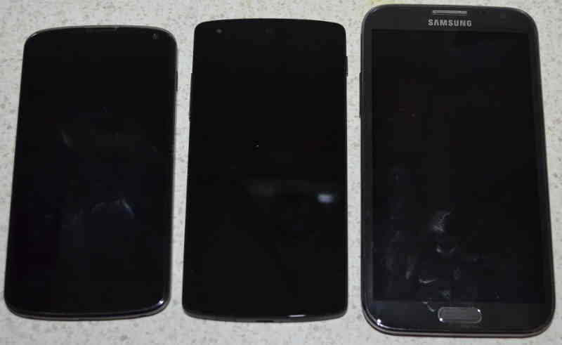 front of Nexus 4, Nexus 5, and Samsung Galaxy Note 2