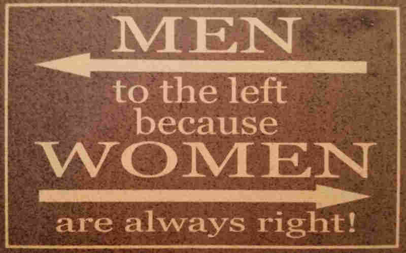 sign saying men to the left because women are always right